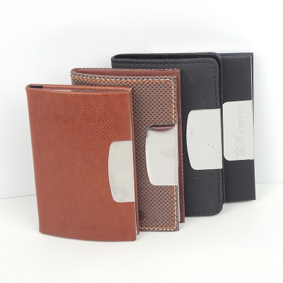 Hauhao brand leather business card holder /metal black men name card case / leather and metal fancy business card holder